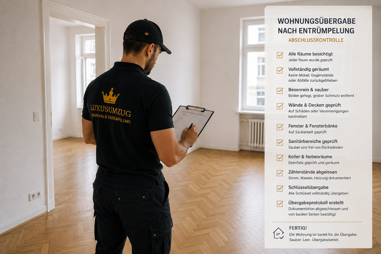 Wohnungsübergabe nach Entrümpelung: Eine praktische Abschlusskontrolle, professionell und sorgfältig geplante Räumung