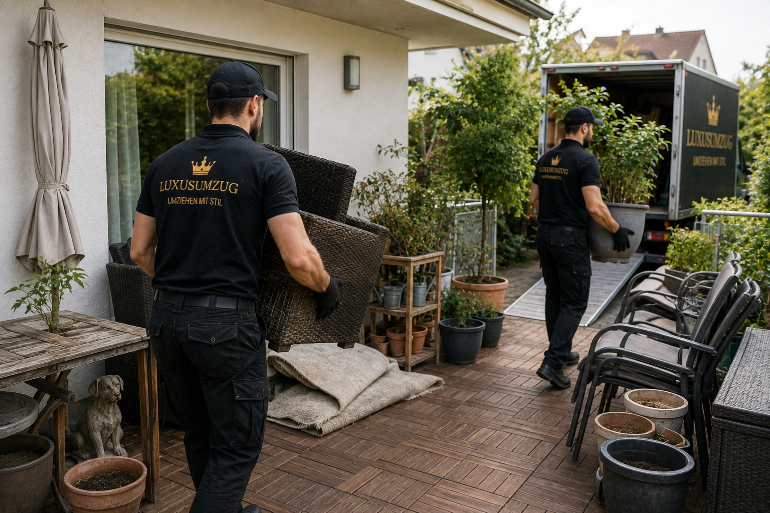 Terrasse entrümpeln: Sperrige Möbel und Pflanzkübel sicher entfernen, professionell und sorgfältig geplante Räumung