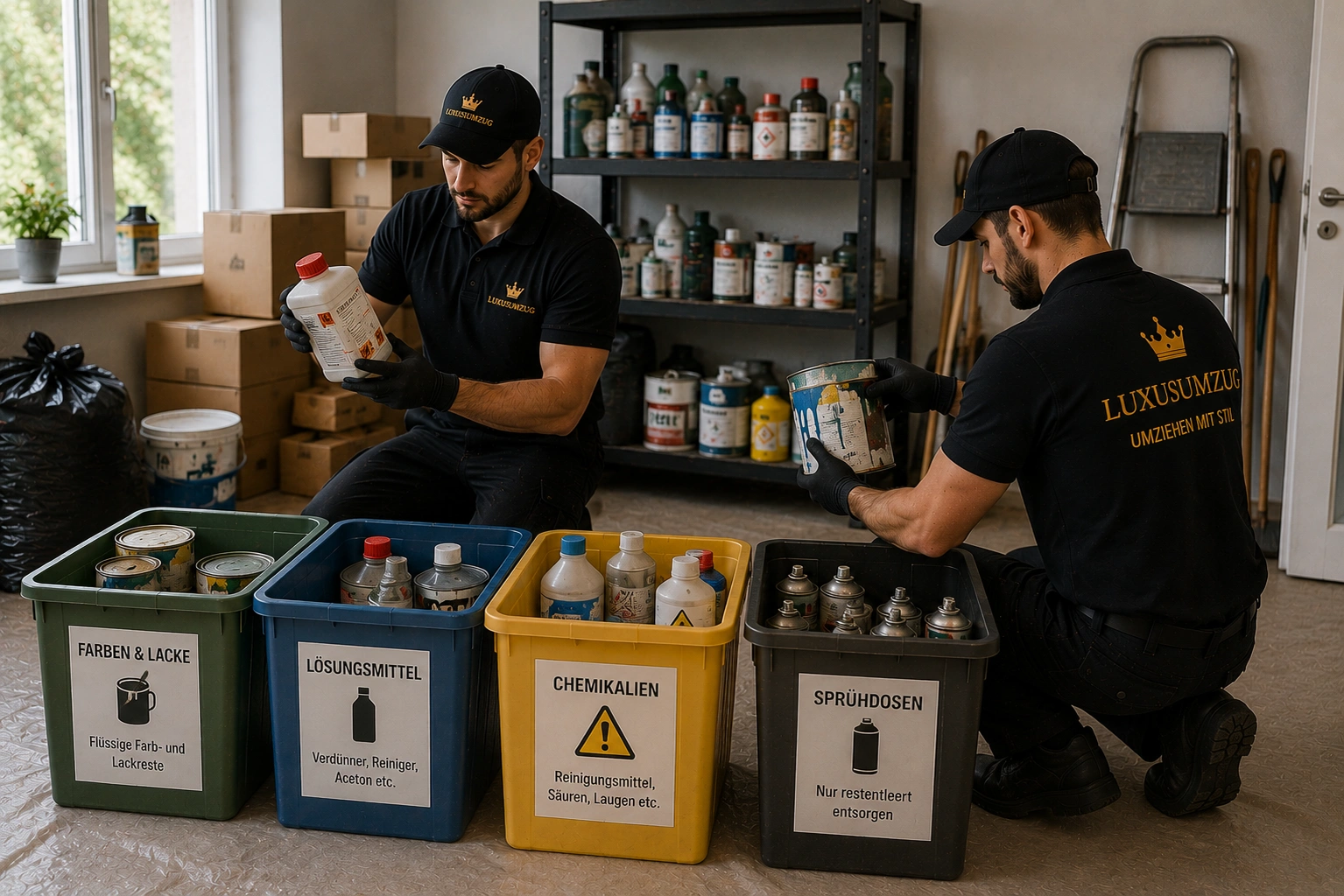 Farben, Lacke und Chemikalien: Problemstoffe bei der Entrümpelung erkennen, professionell und sorgfältig geplante Räumung