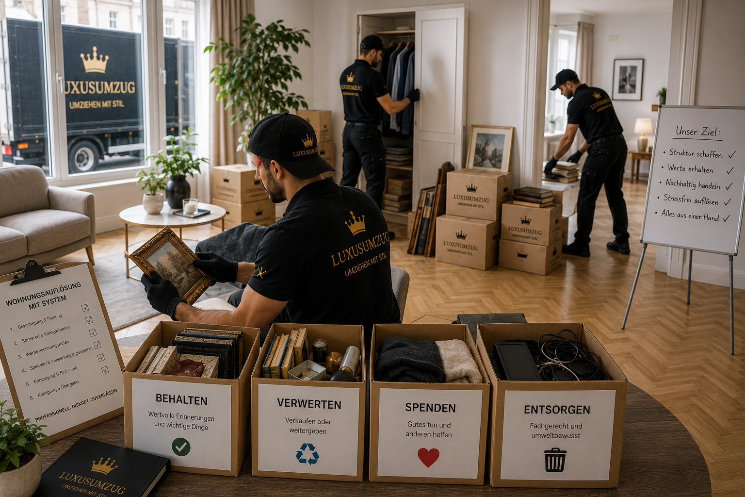 Wohnungsauflösung mit System: Behalten, verwerten, spenden oder entsorgen? - professionell und sorgfältig geplante Räumung